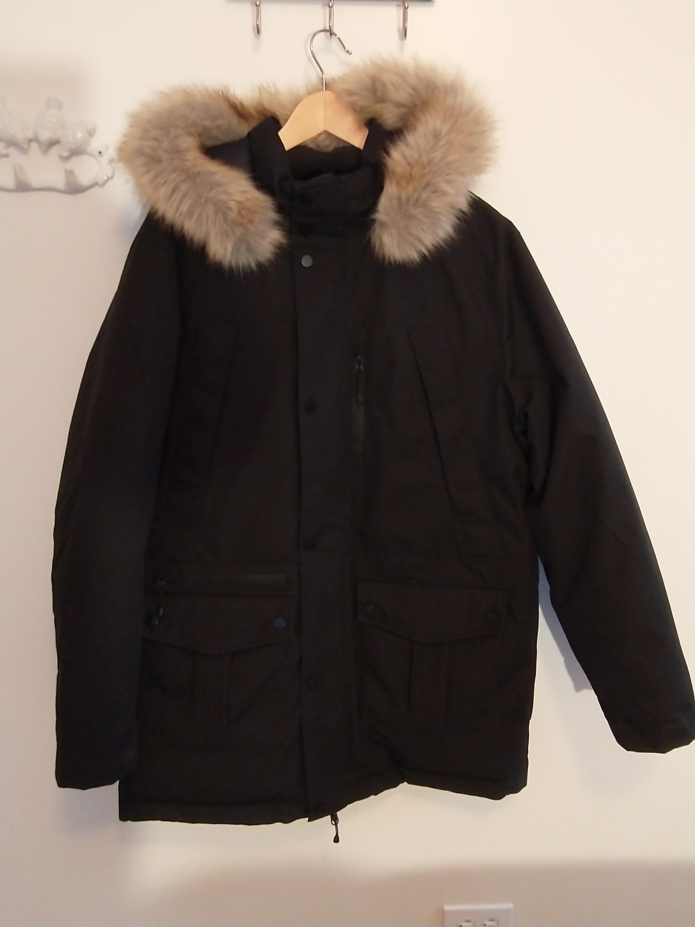 Goodfellow & Co Selby Black Arctic Parka with Faux-Fur Trimmed Hood Mens L